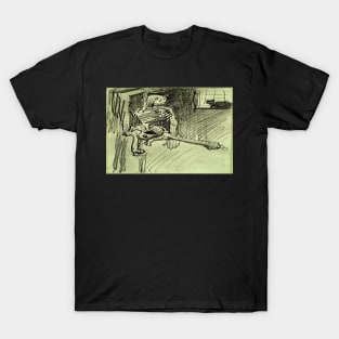 Hanging Skeleton and Cat (Vincent Van Gogh) Remake T-Shirt